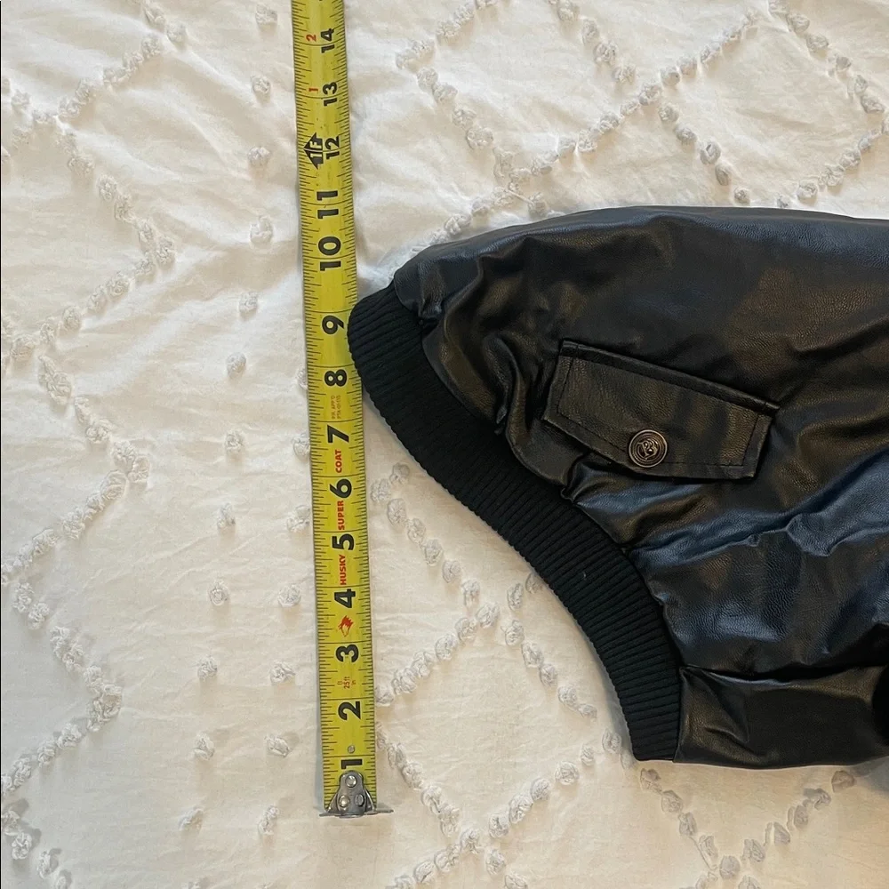 Black Faux Leather Dog Jacket with Fur Trim small dog XL new unworn